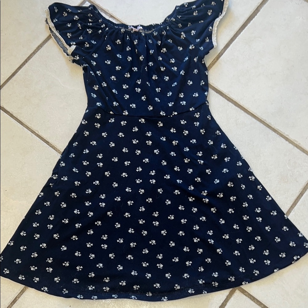 Navy Blue Floral Kids Dress